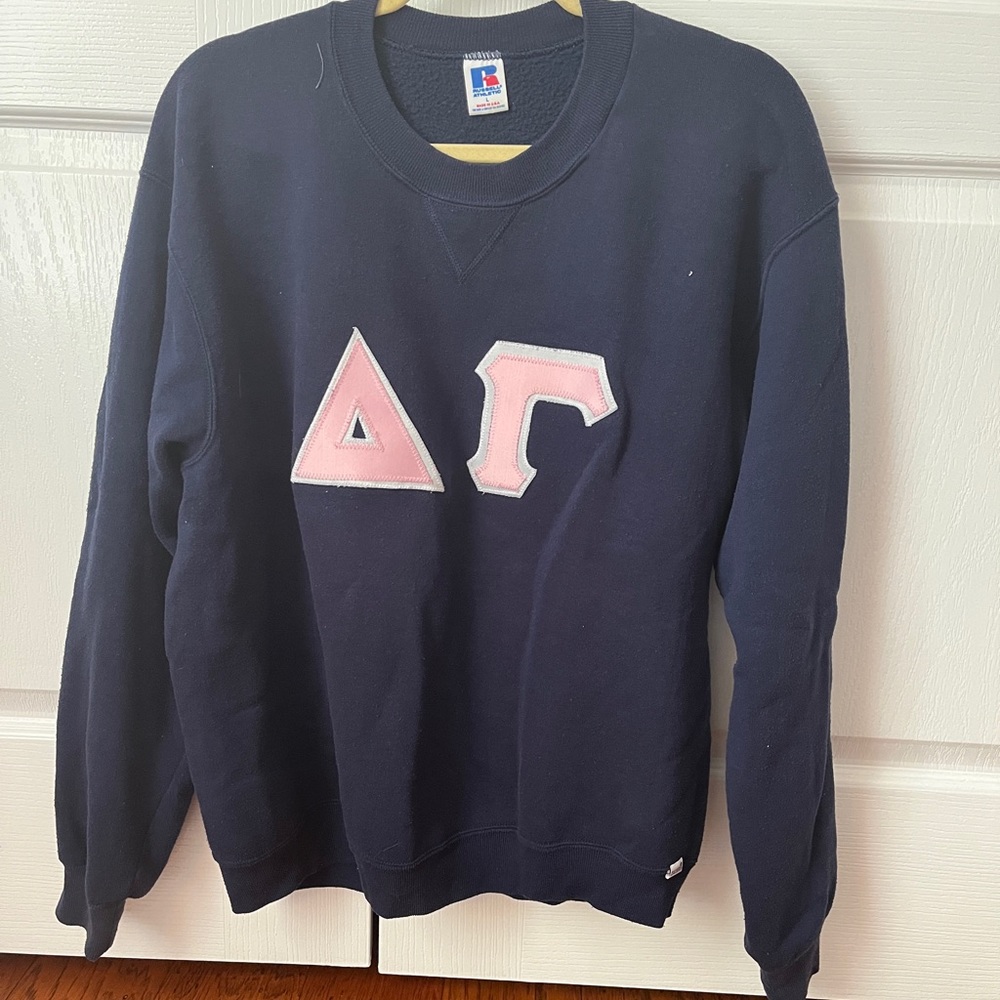 Delta Gamma, sweatshirt, navy and light pink, hard letters, size large